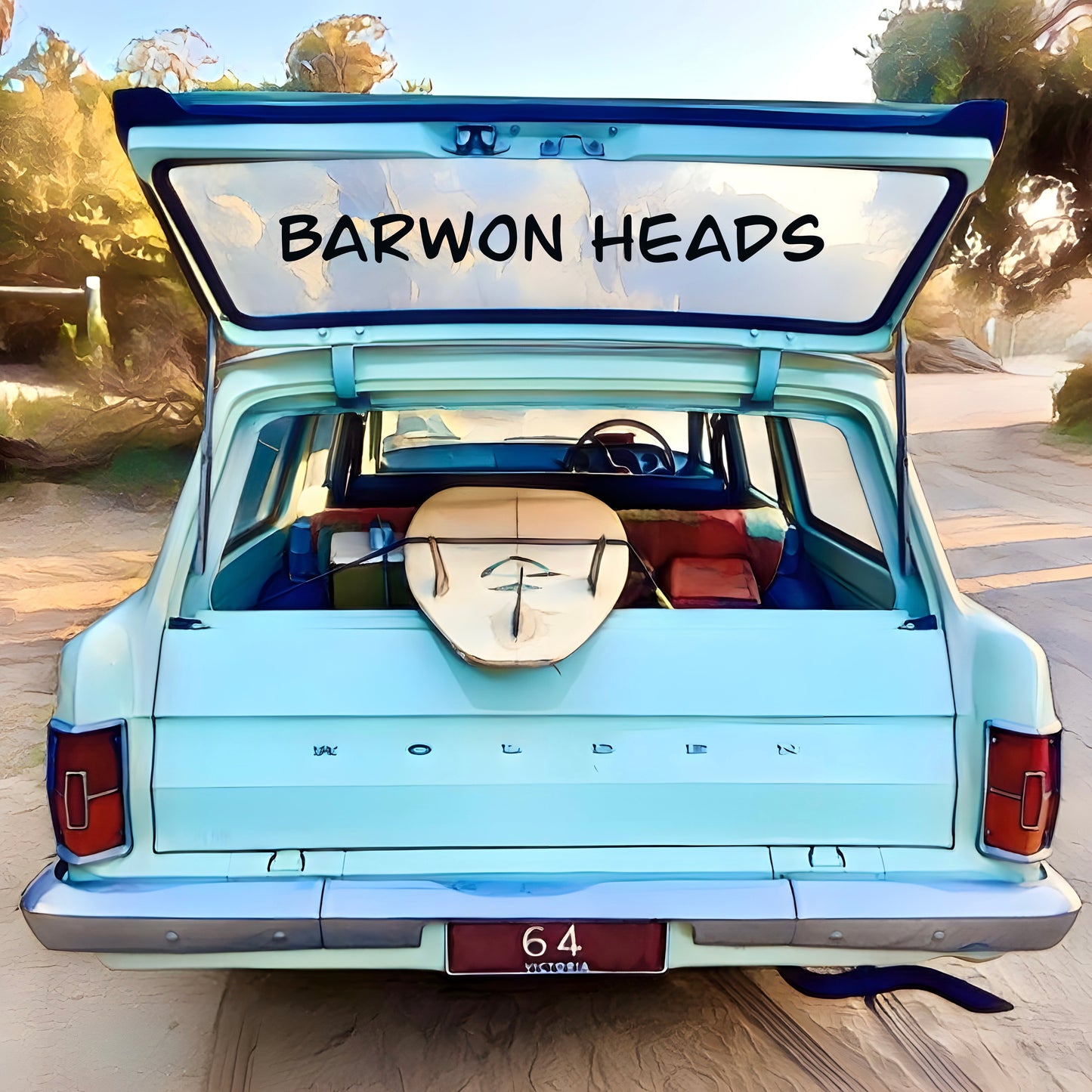 Barwon heads eh holden with surfboard fridge magnet