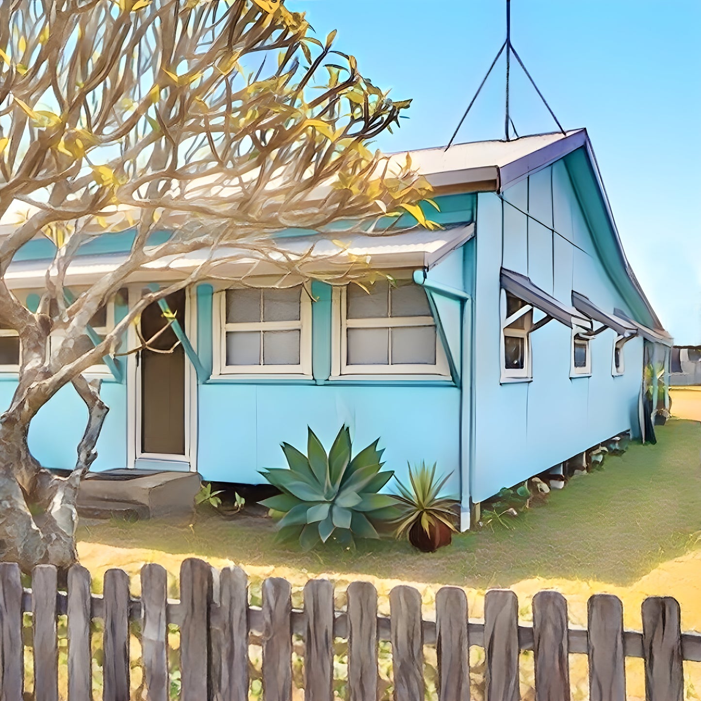 An iconic blue mid century fibro beach shack fridge magnet