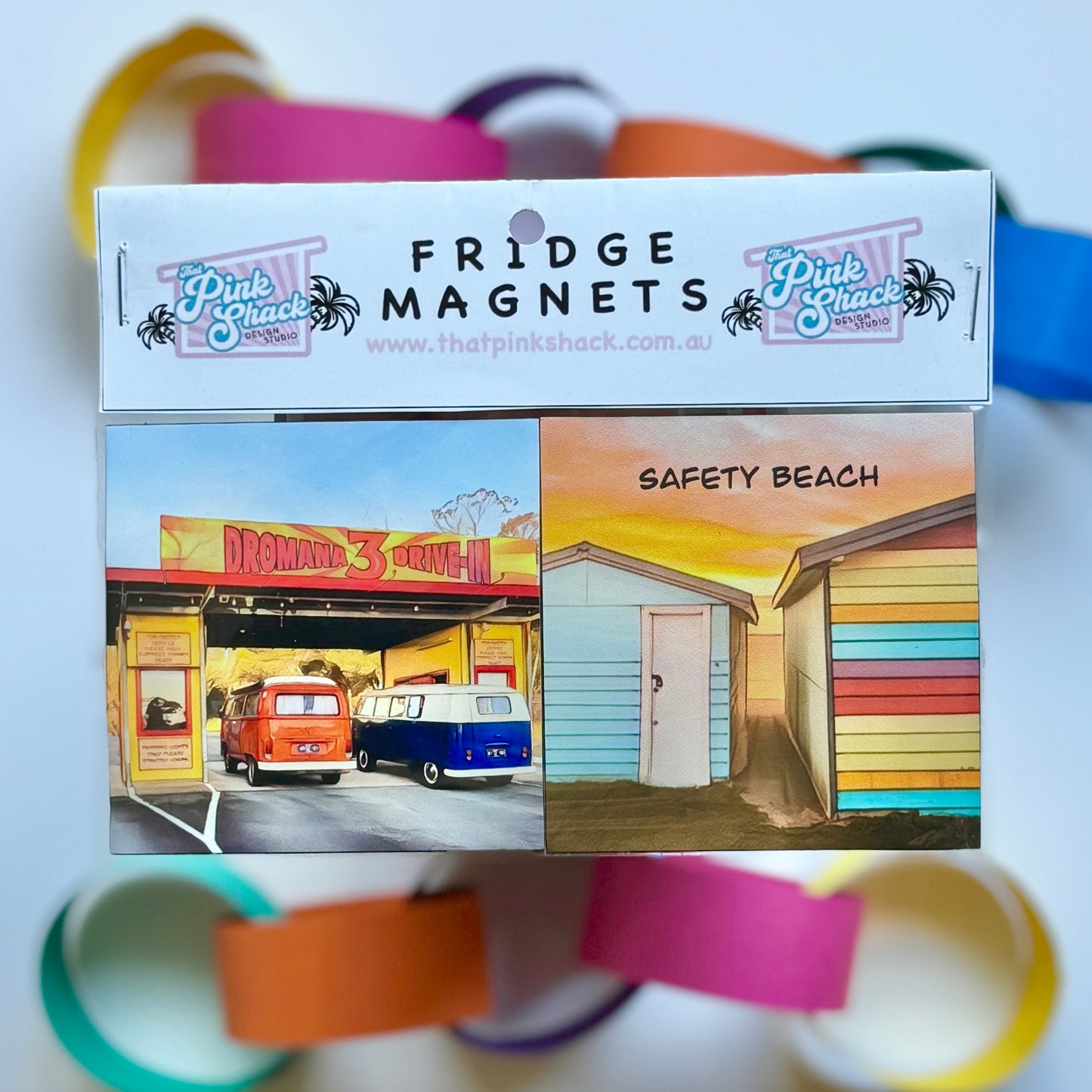 Fridge Magnet Twin Set Mornington peninsula Dromana Drive In Safety Beach Boatshed bathing box