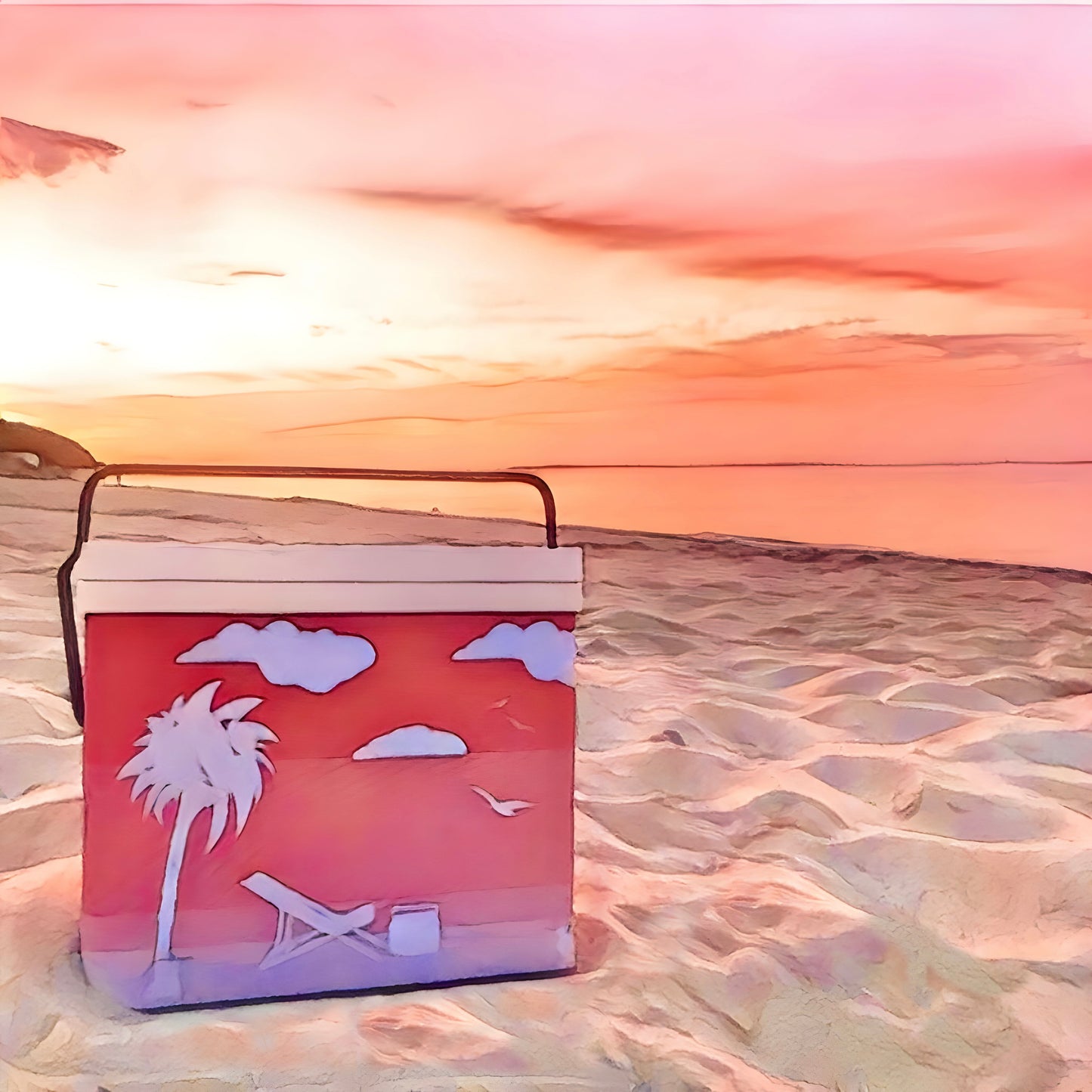 Retro_vintage_esky_cooler_sunset_beach__print sunset