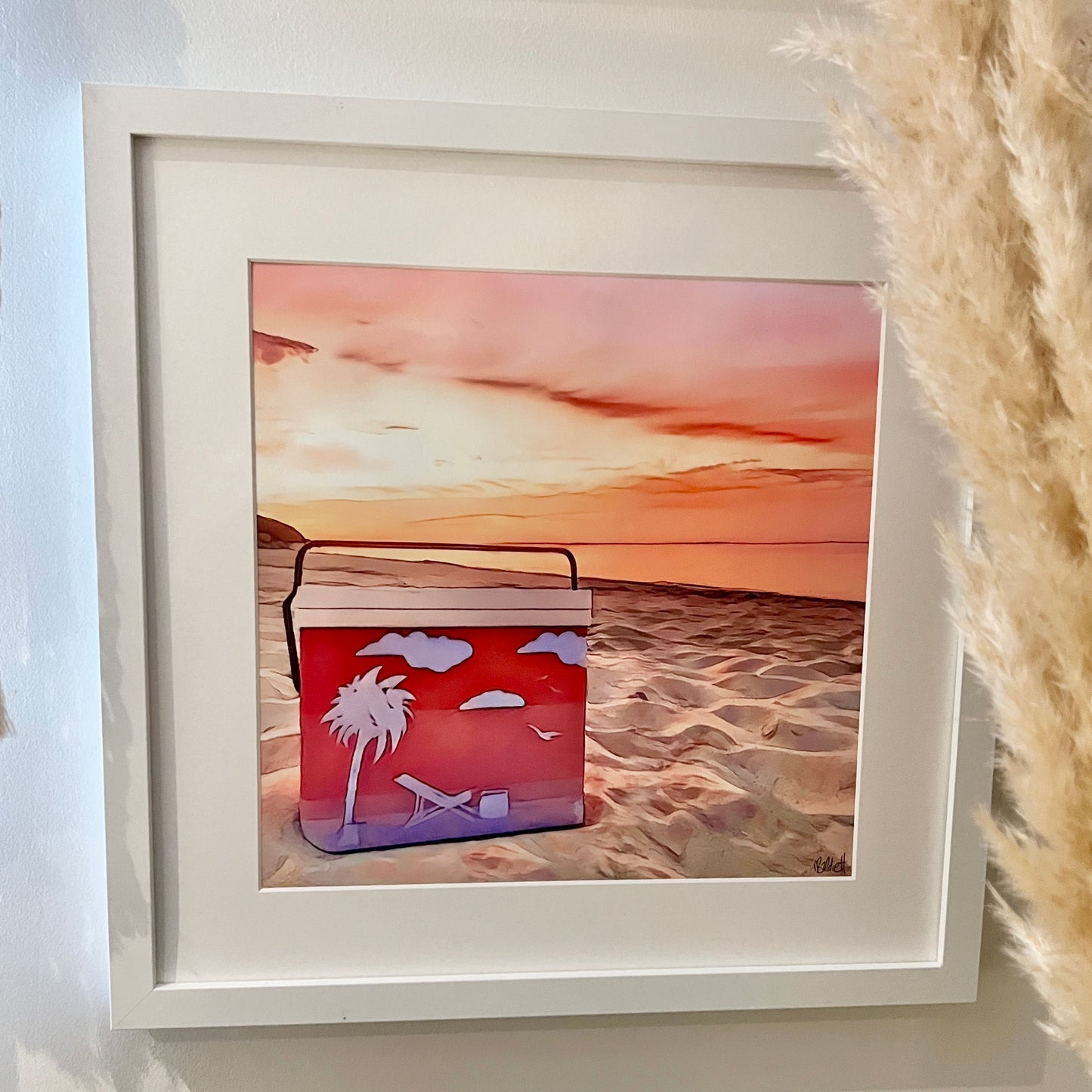 Retro_vintage_esky_cooler_sunset_print_in_mat with white_frame