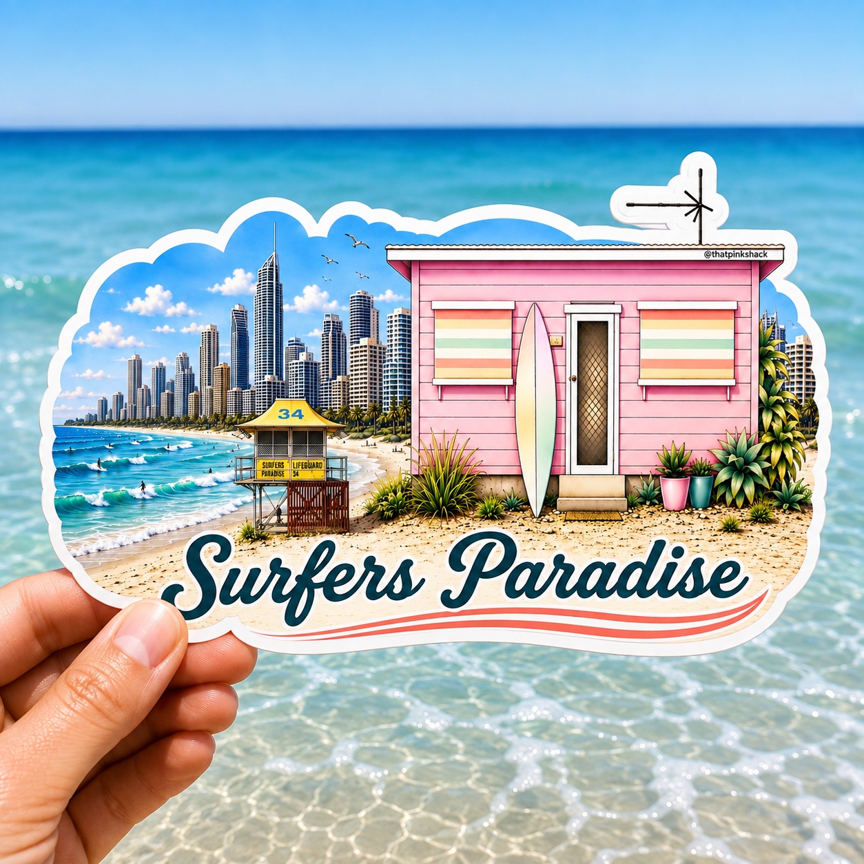 Surfers Paradise Beach Shack - Sticker