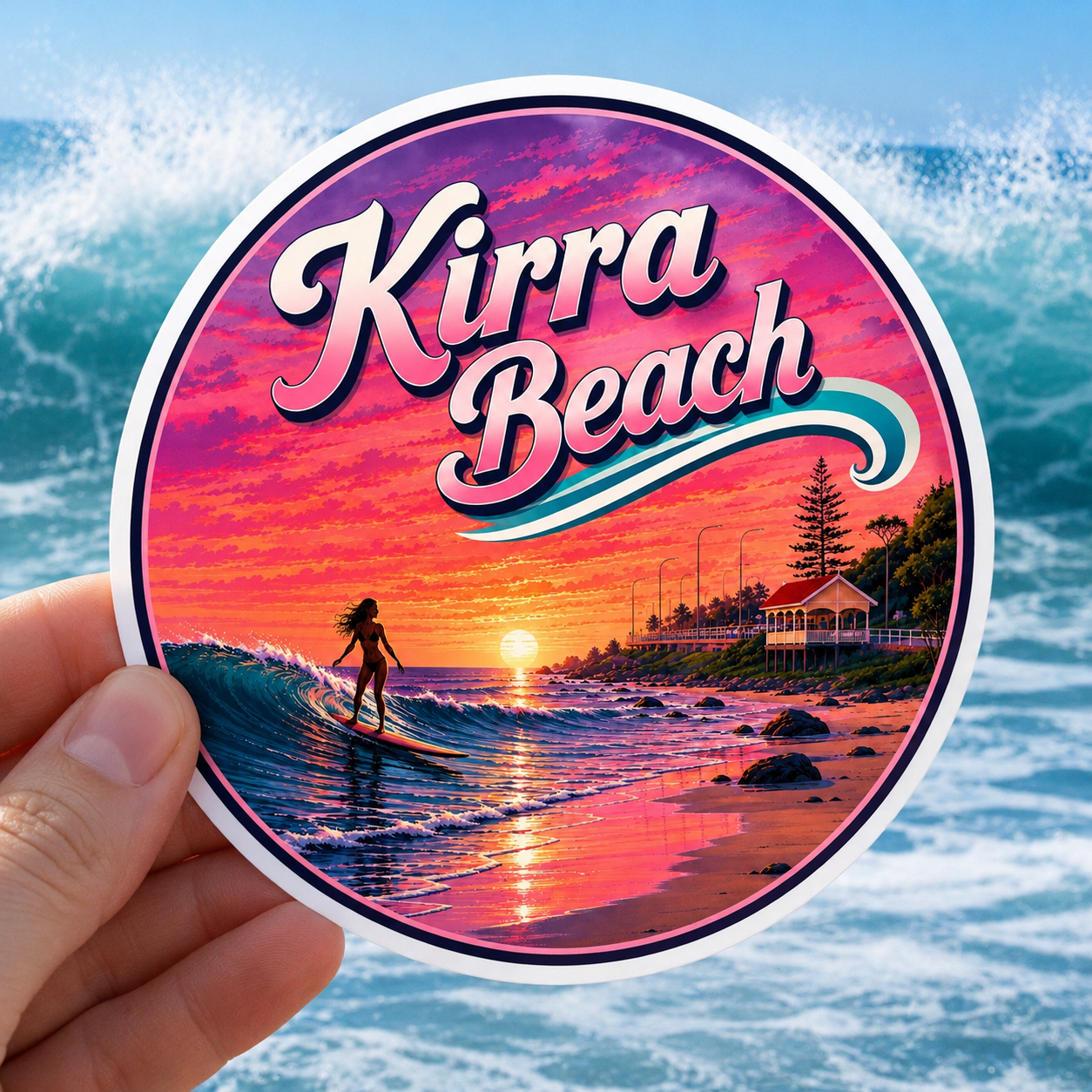 Kirra Beach, round surf - Sticker
