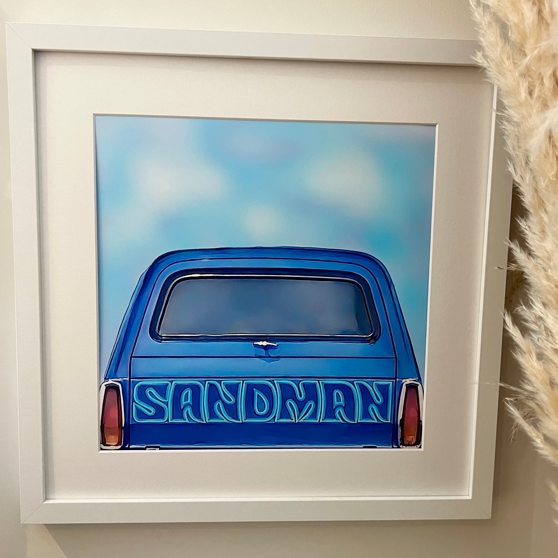 A classic blue 1970’s Holden Sandman Panelvan birthday framed print great for the shed man Cave