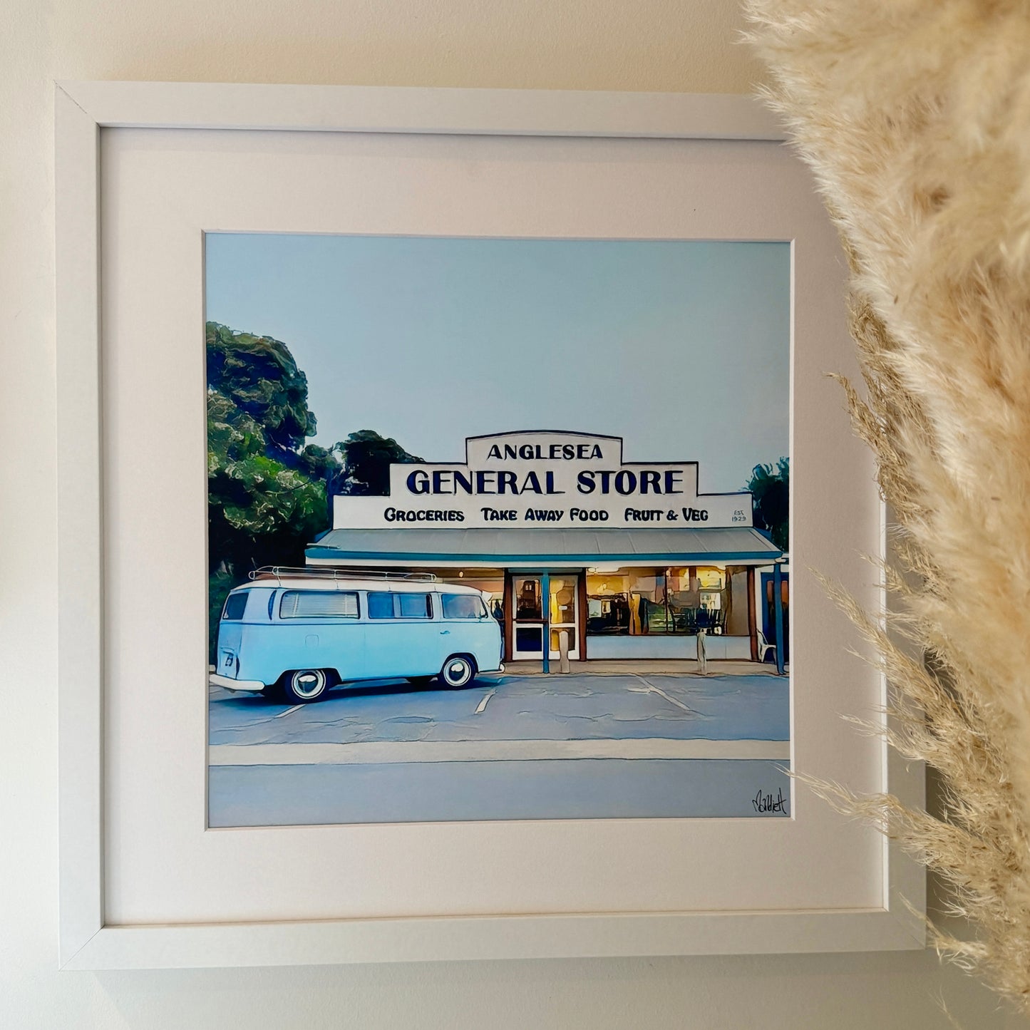 Anglesea_general_store_with_kombi_parked out the front in a mat framed 