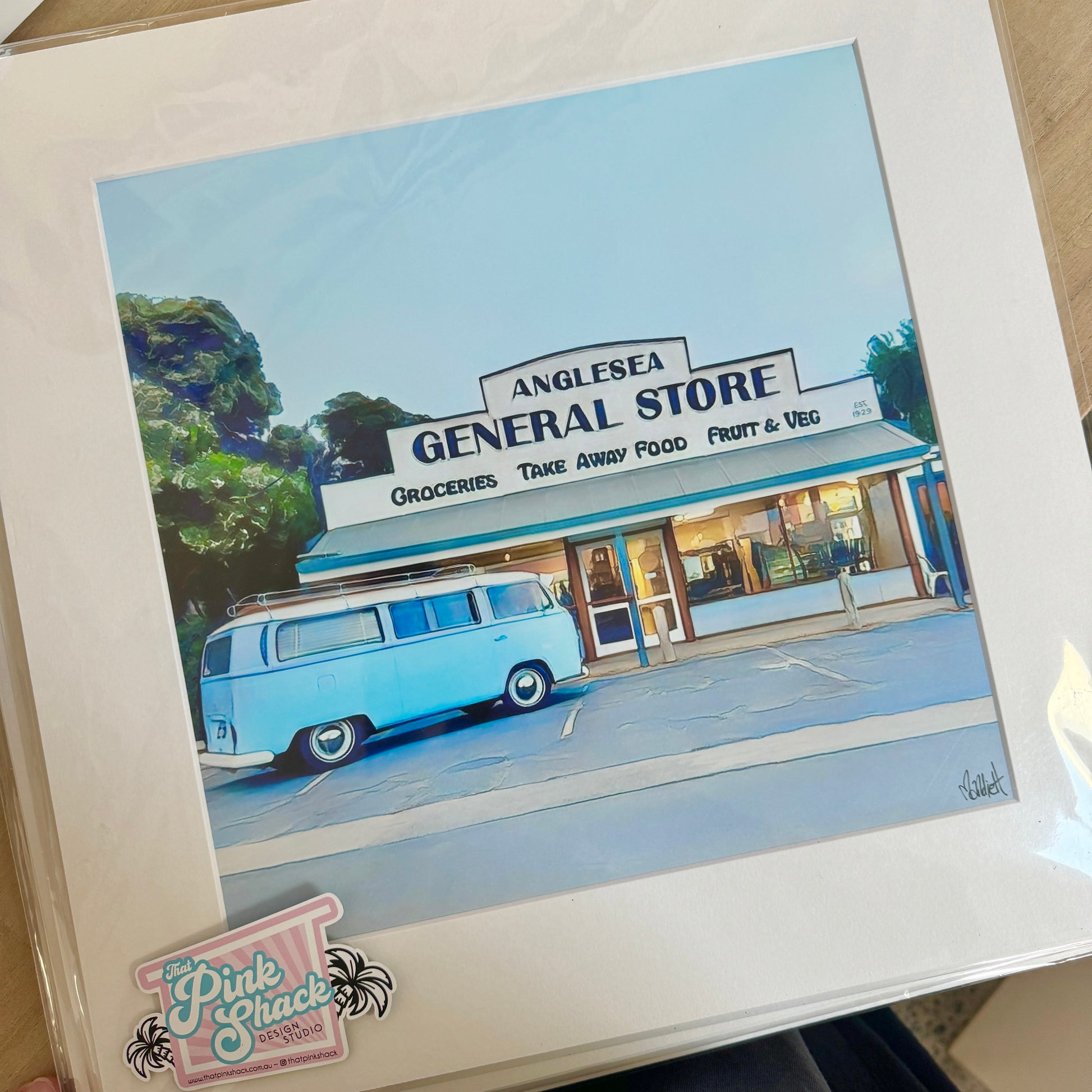 Anglesea_general_store_with_kombi parked out the front _print In mat unframed 