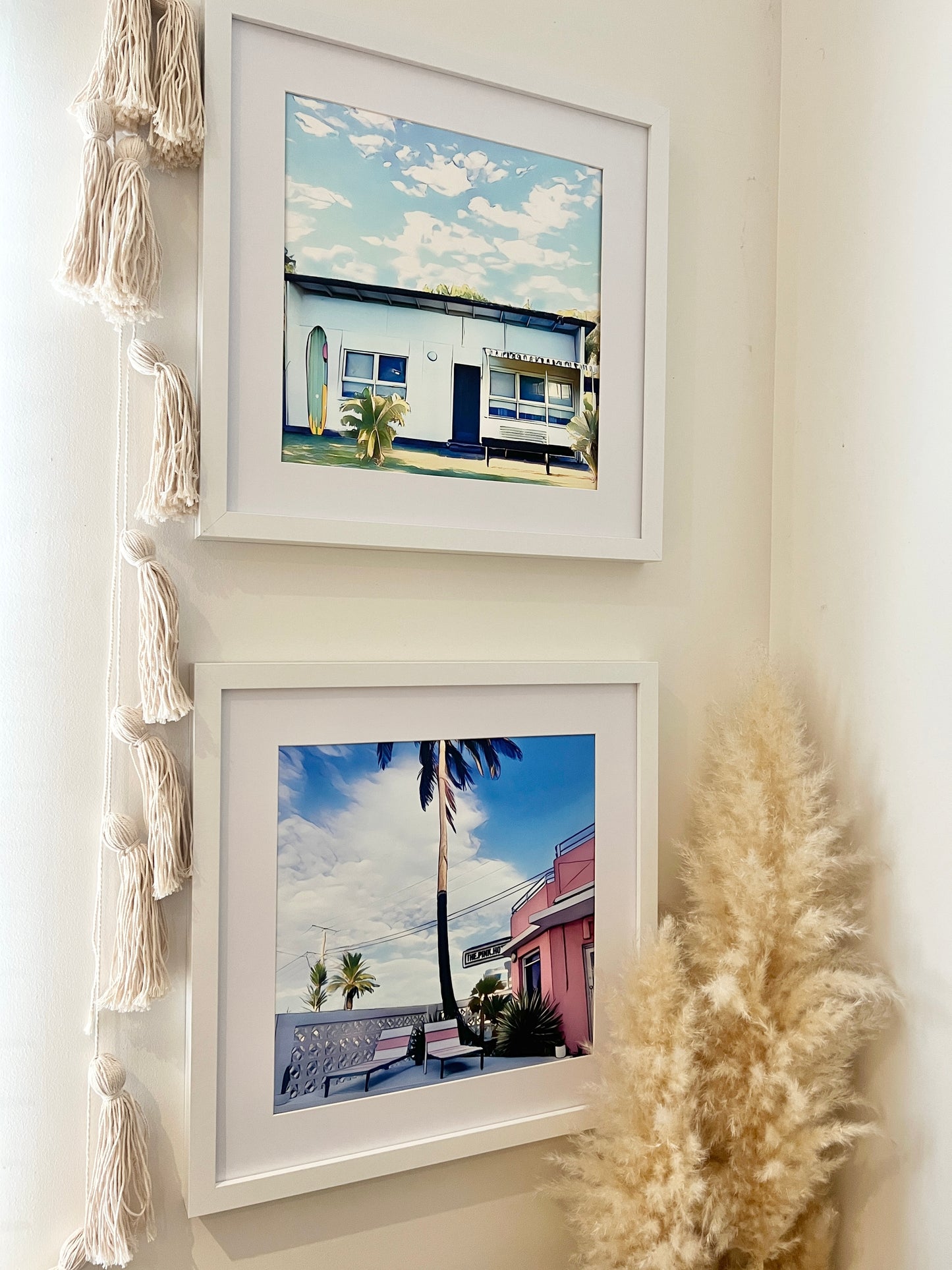 Fibro surf beach shack and pink hotel retro motel framed print