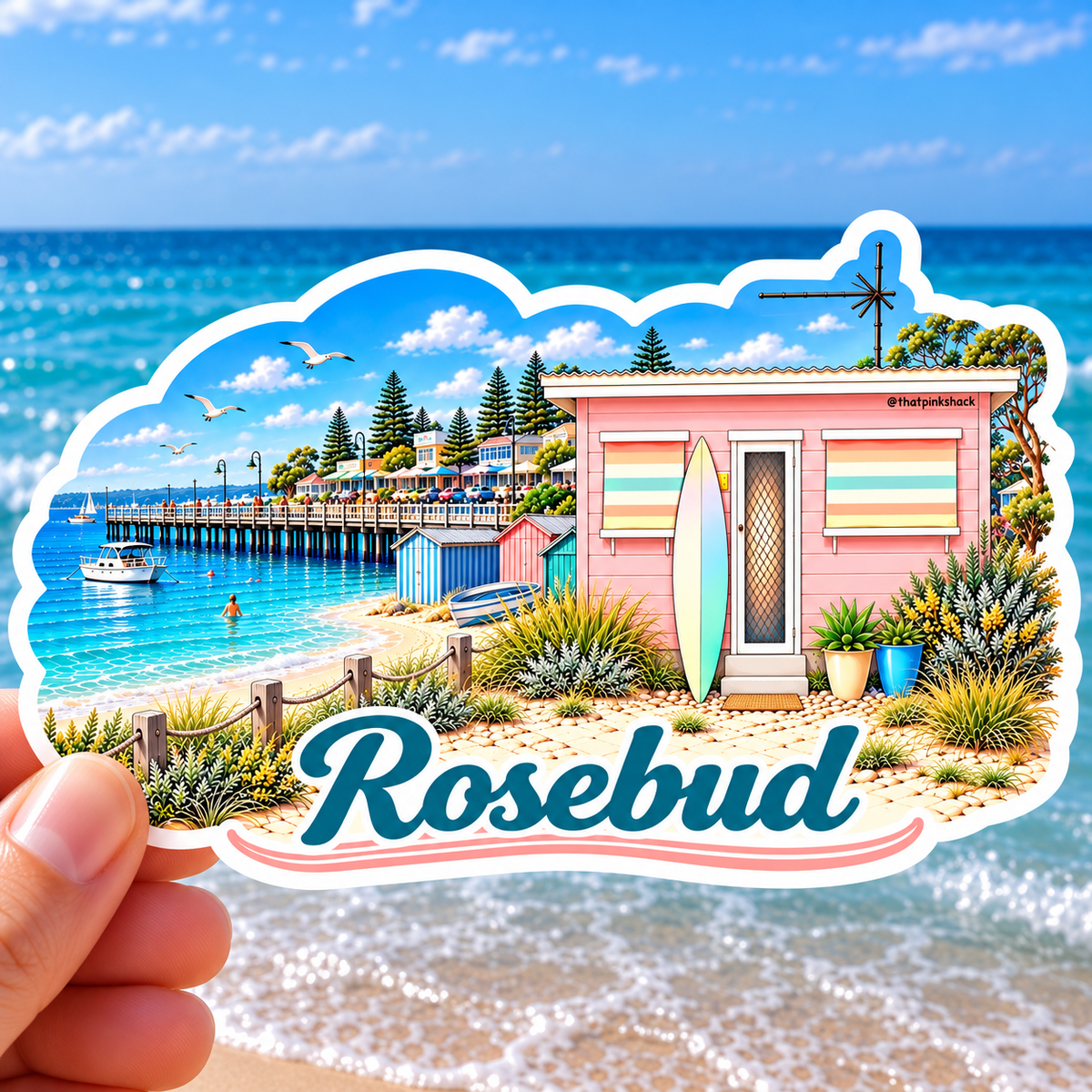 Rosebud - Beach Shack - Sticker