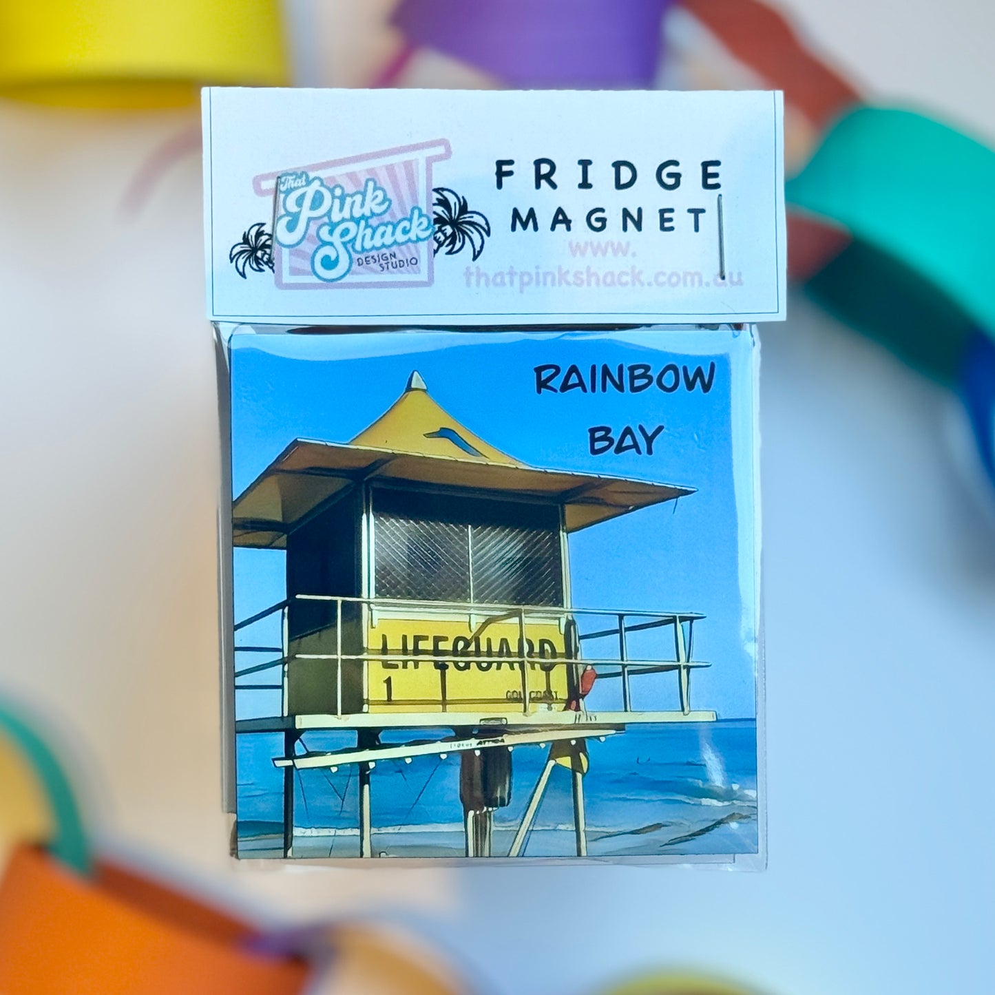 Fridge magnet of Brunswick_heads beach _lifeguard_tower_overlooking the beach  In packaging