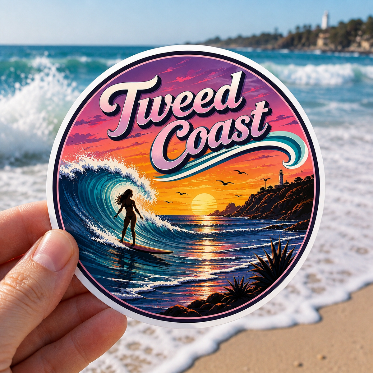Tweed Coast, round surf  - Sticker