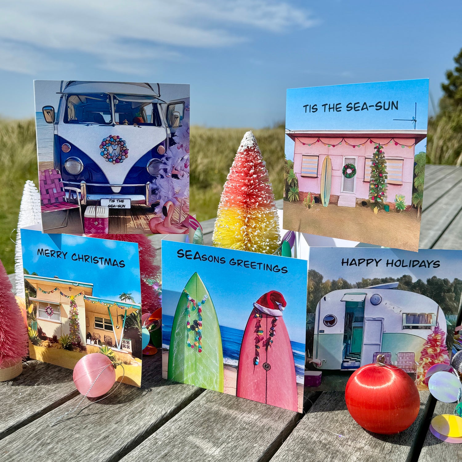 A selection Of beach and vintage inspired Christmas cards