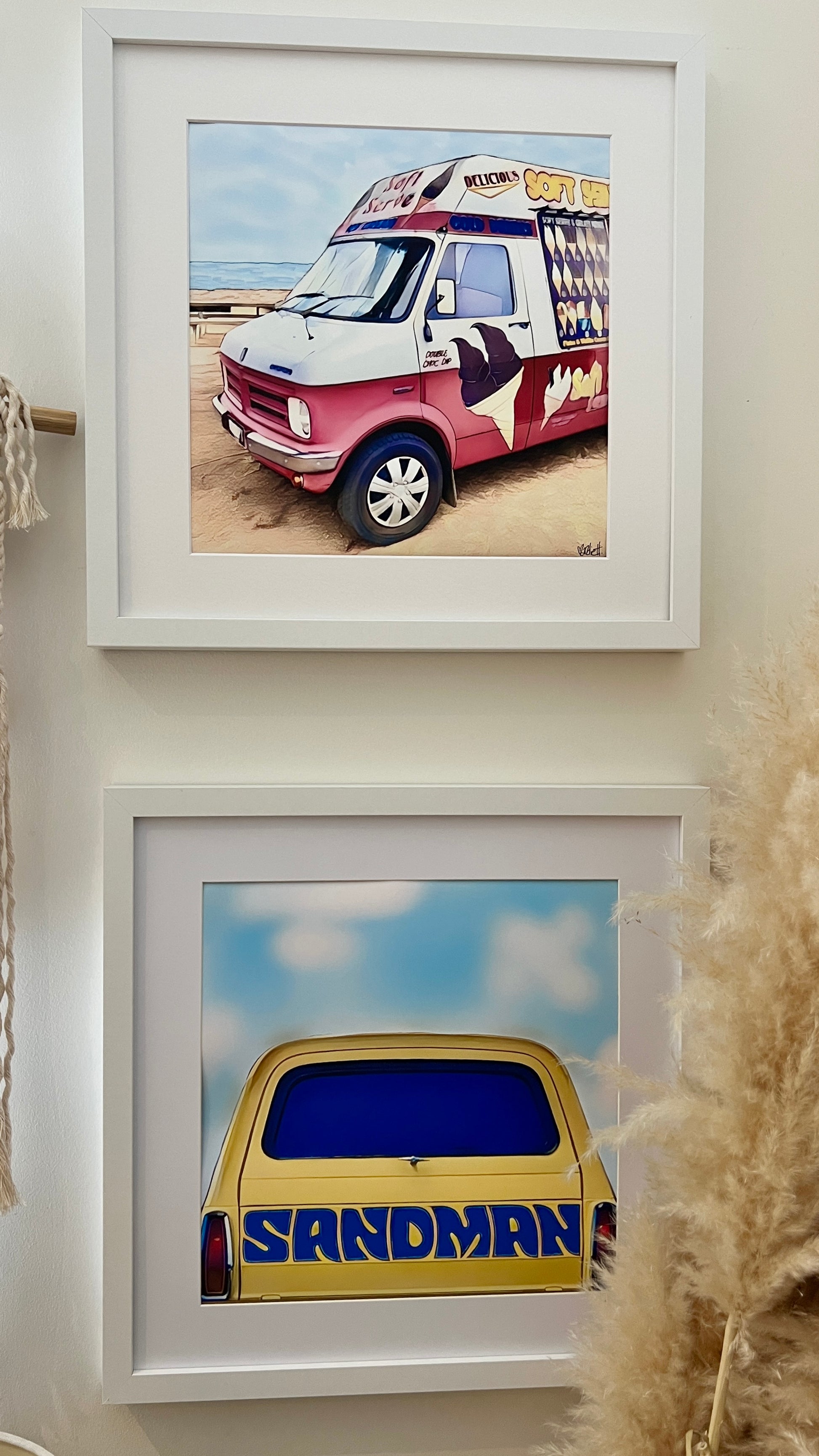 Framed_Retro_vintage_mr_whippy_ice_cream_van_and picture Holden sandman panelvan