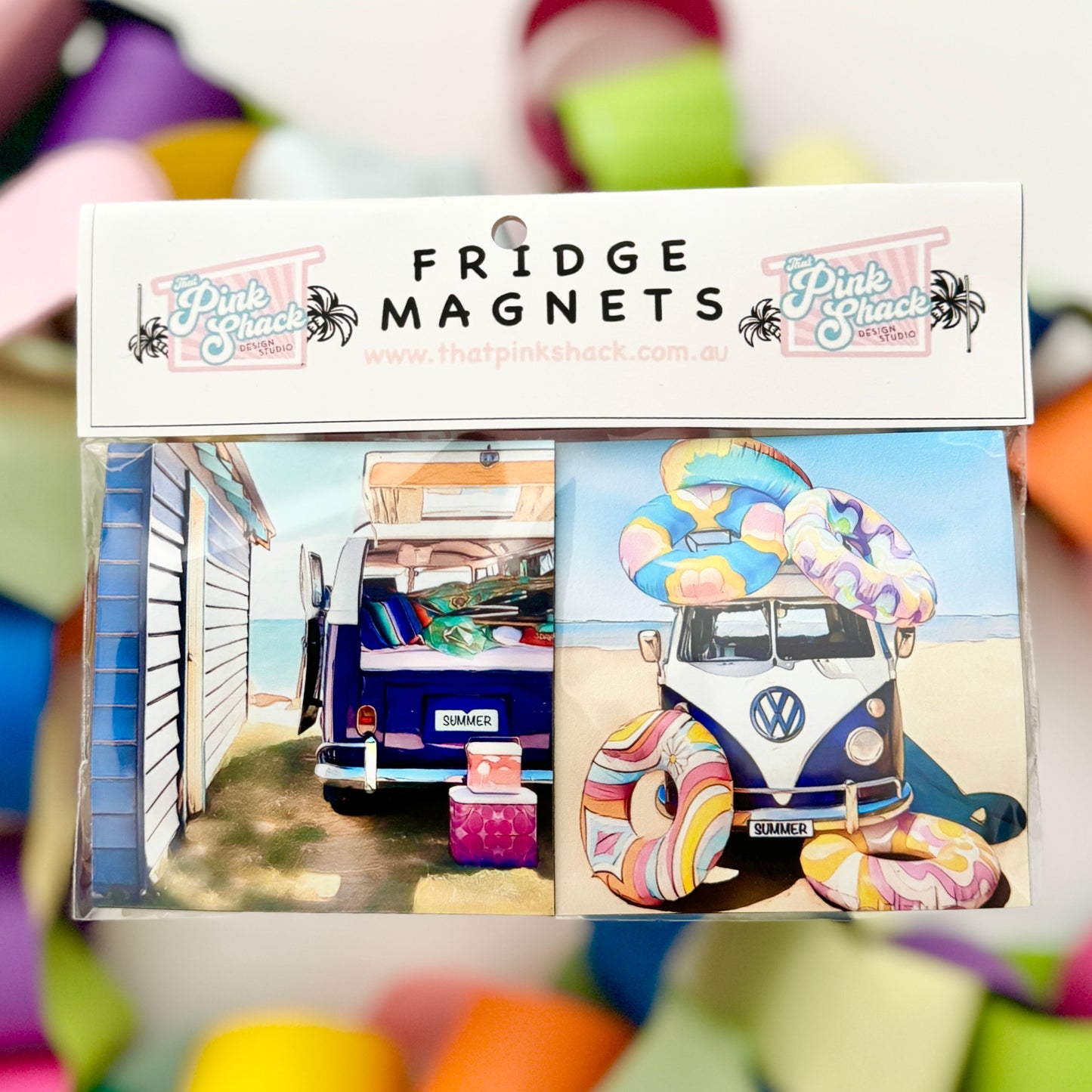 Fridge Magnet Twin Set Summer at the Boatshed vw Kombi at the beach