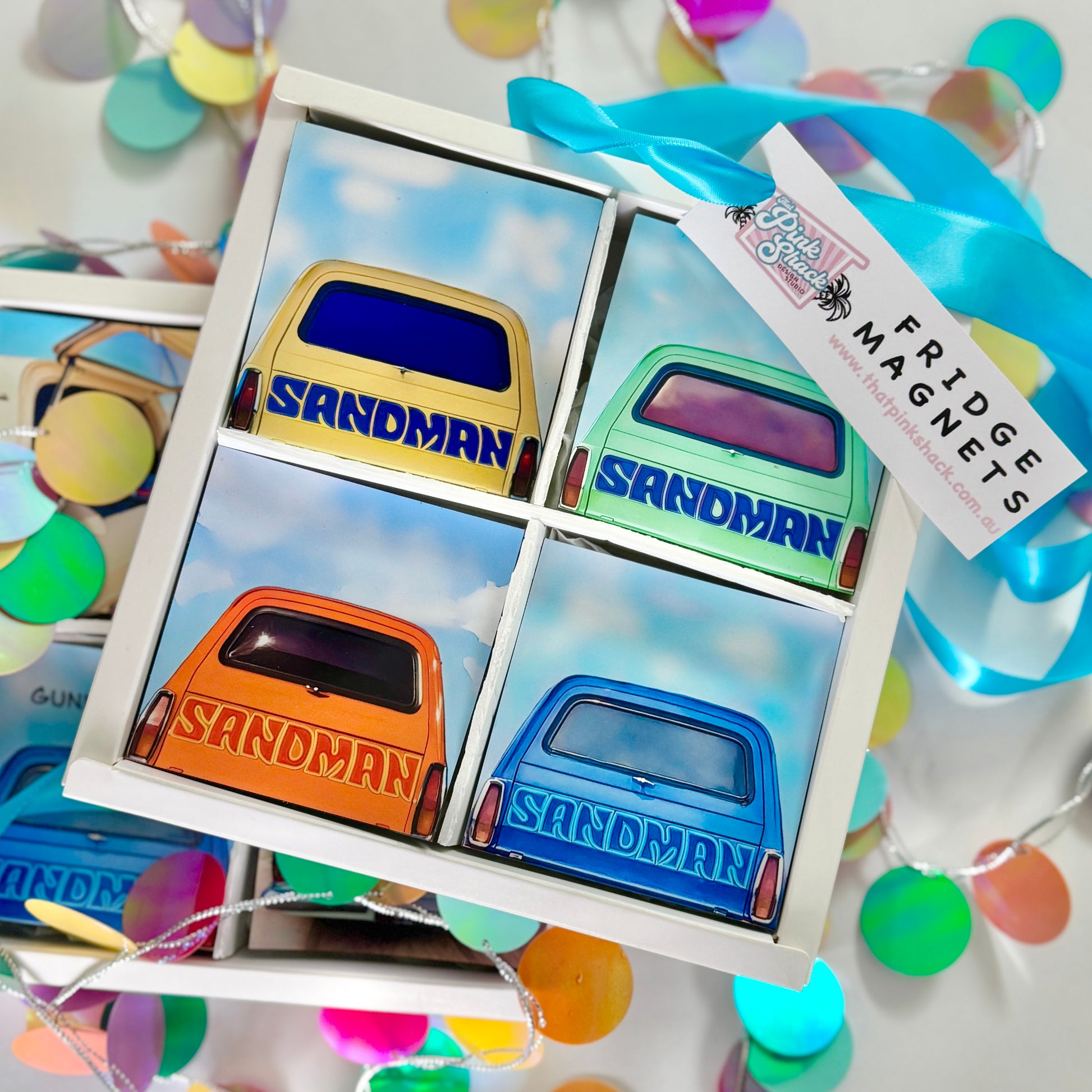 set of four different colour Holden sandman magnets in a gift box