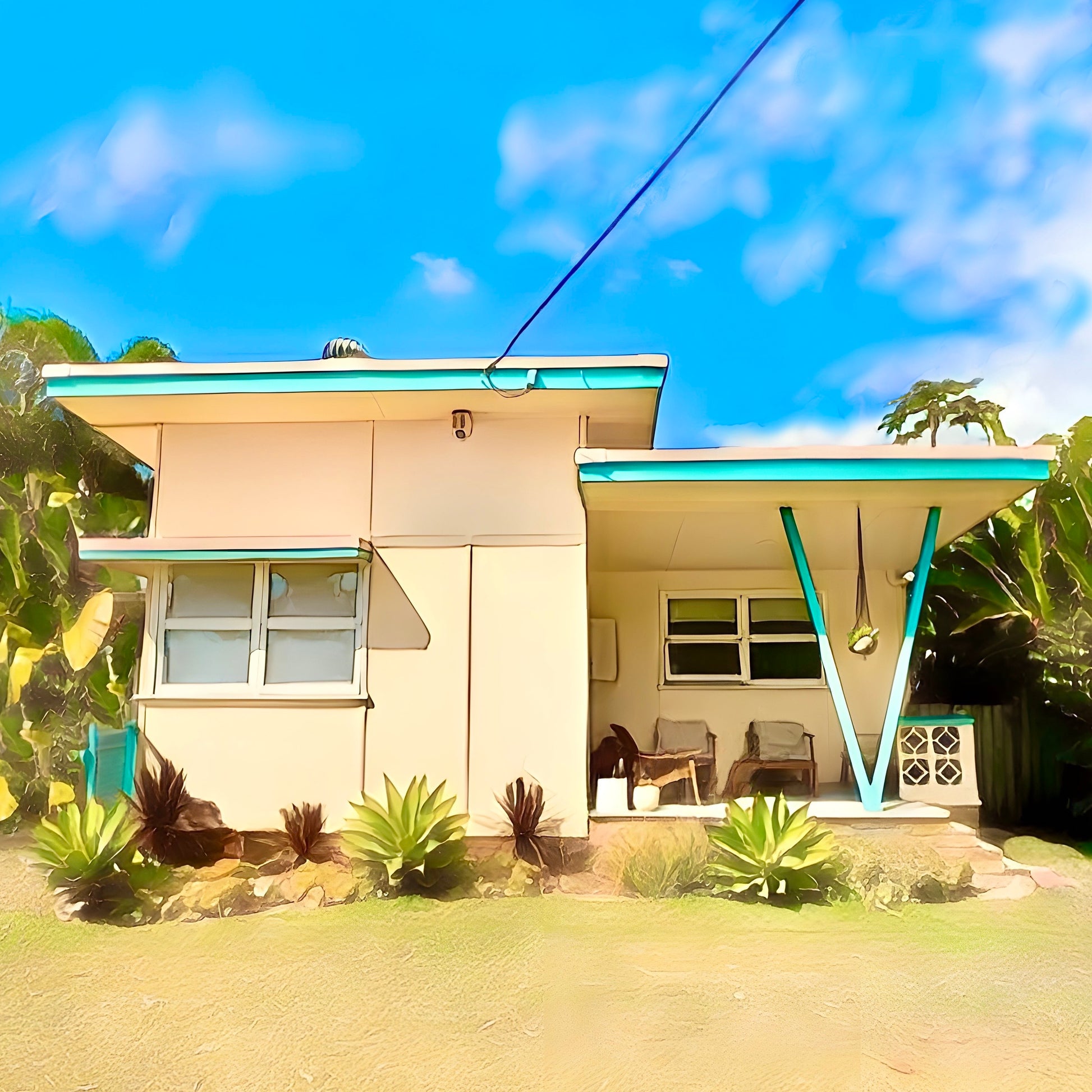Iconic yellow fibro beach shack in Noosa australia quality print