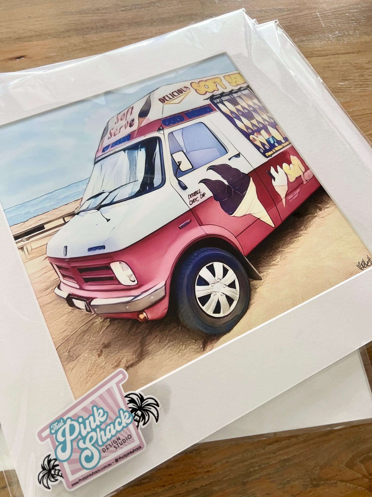 Retro vintage mr whippy ice cream van print picture In mat