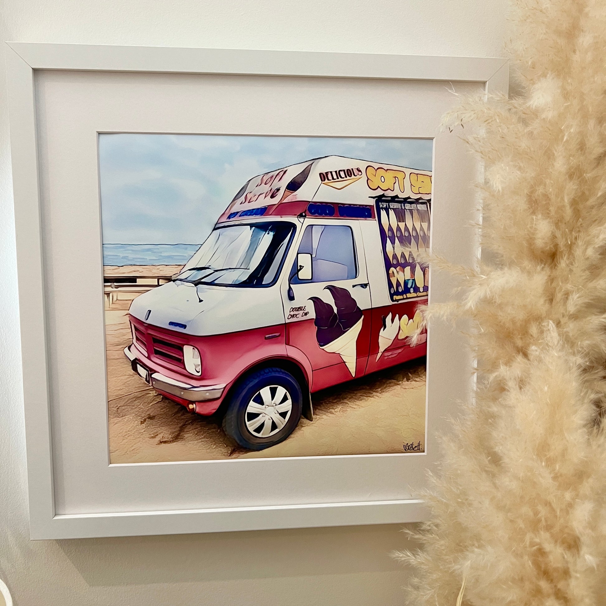 Retro vintage mr whippy ice cream van print picture In mat framed