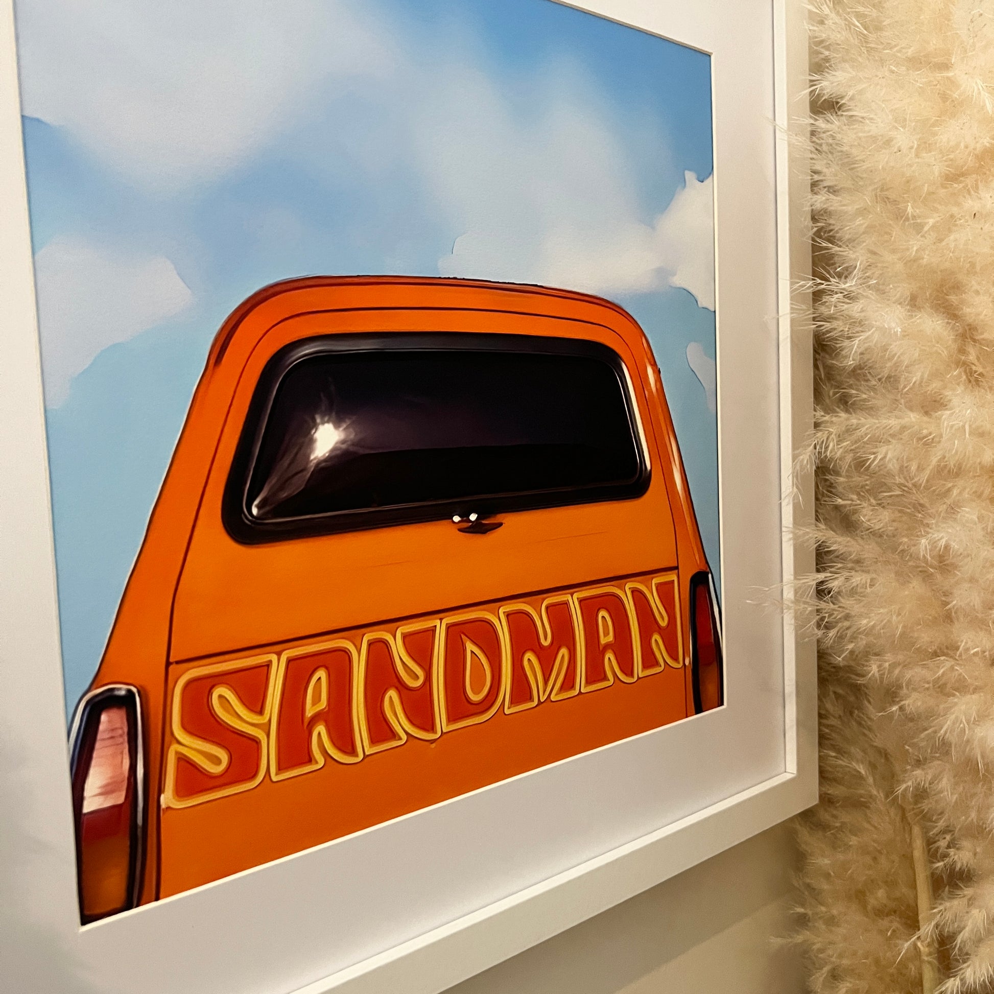A classic orange 1970’s Holden Sandman Panelvan birthday framed print great for the shed