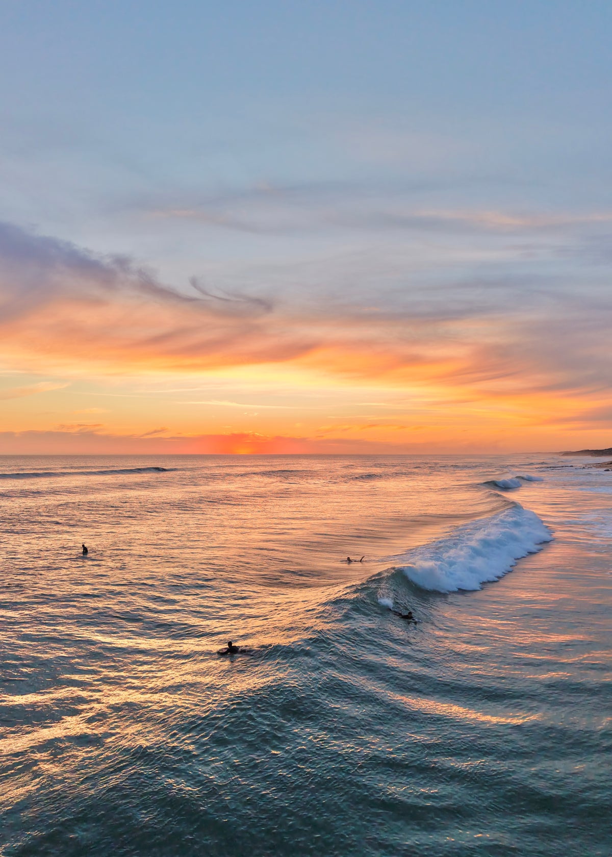 Sunset over rolling waves at Rye Ocean Beach on the Mornington Peninsula, Victoria drone print 