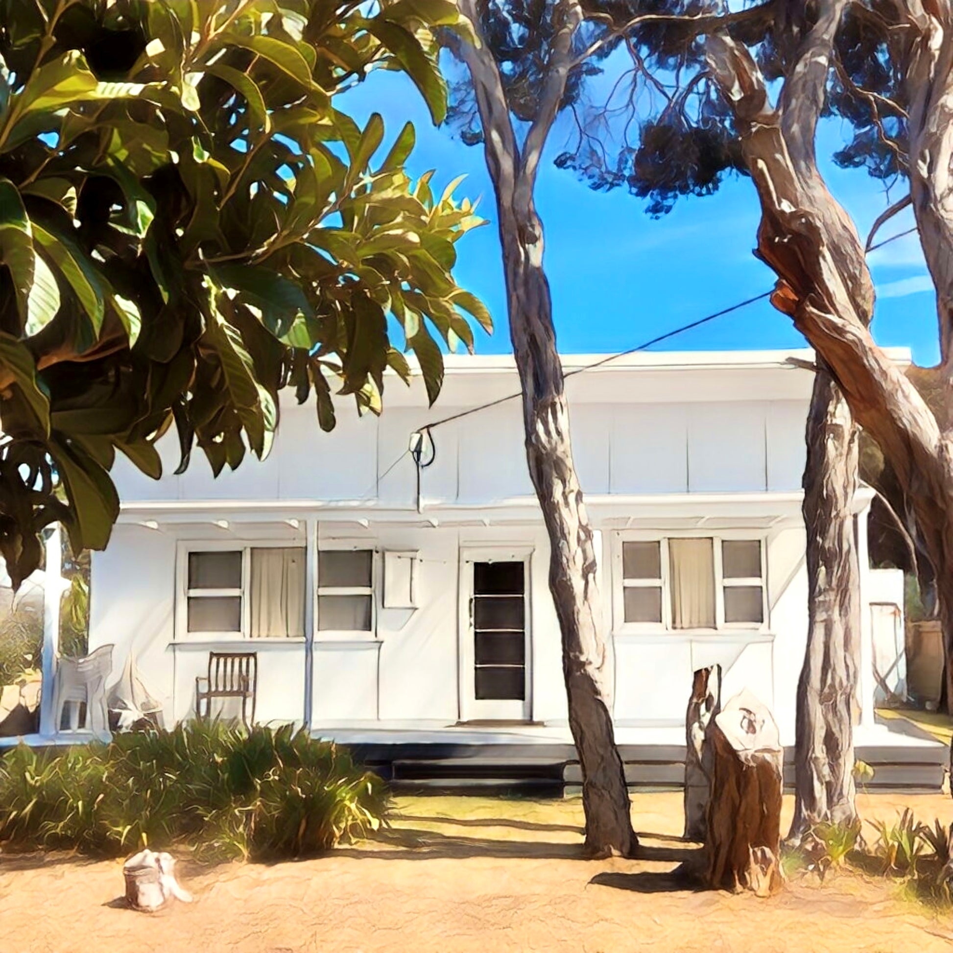 A classic white fibro beach shack in rye on the Mornington peninsula fridge magnet 