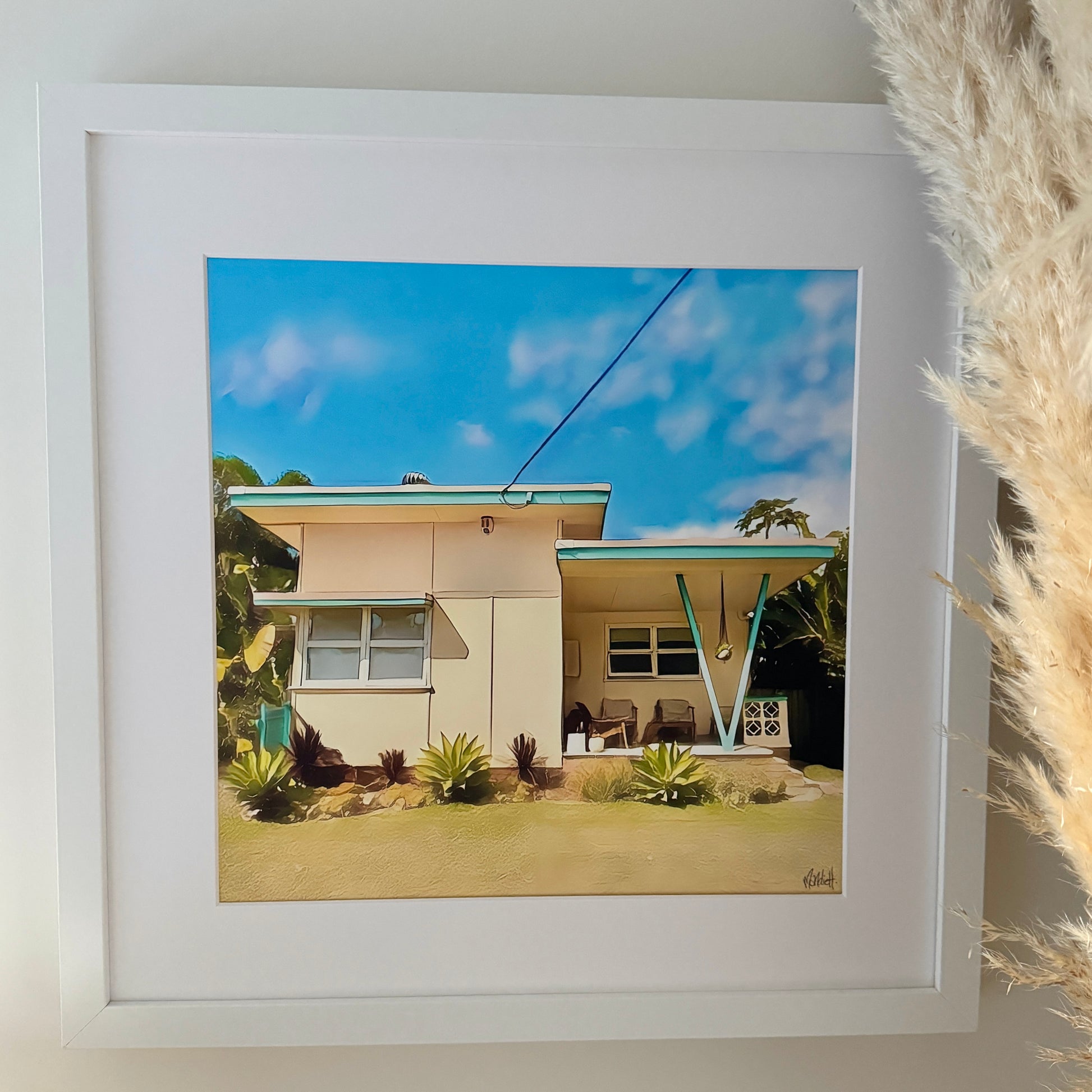 Iconic yellow fibro beach shack in Noosa australia framed print