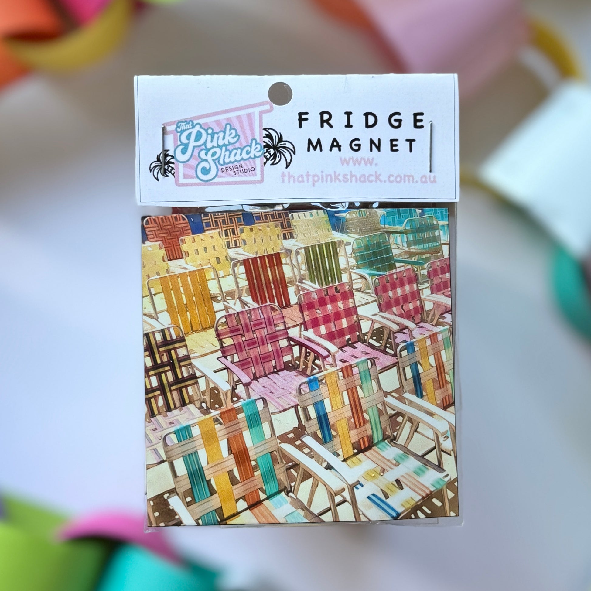 A Thatched vintage retro  camp chair collection fridge magnet  in packaging