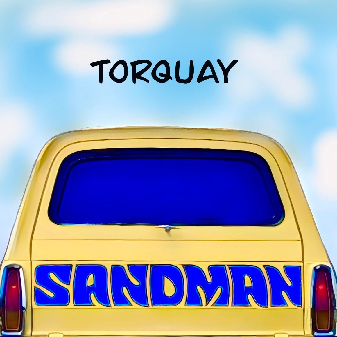 A torquay fridge magnet with a yellow classic Holden sandman panelvan 