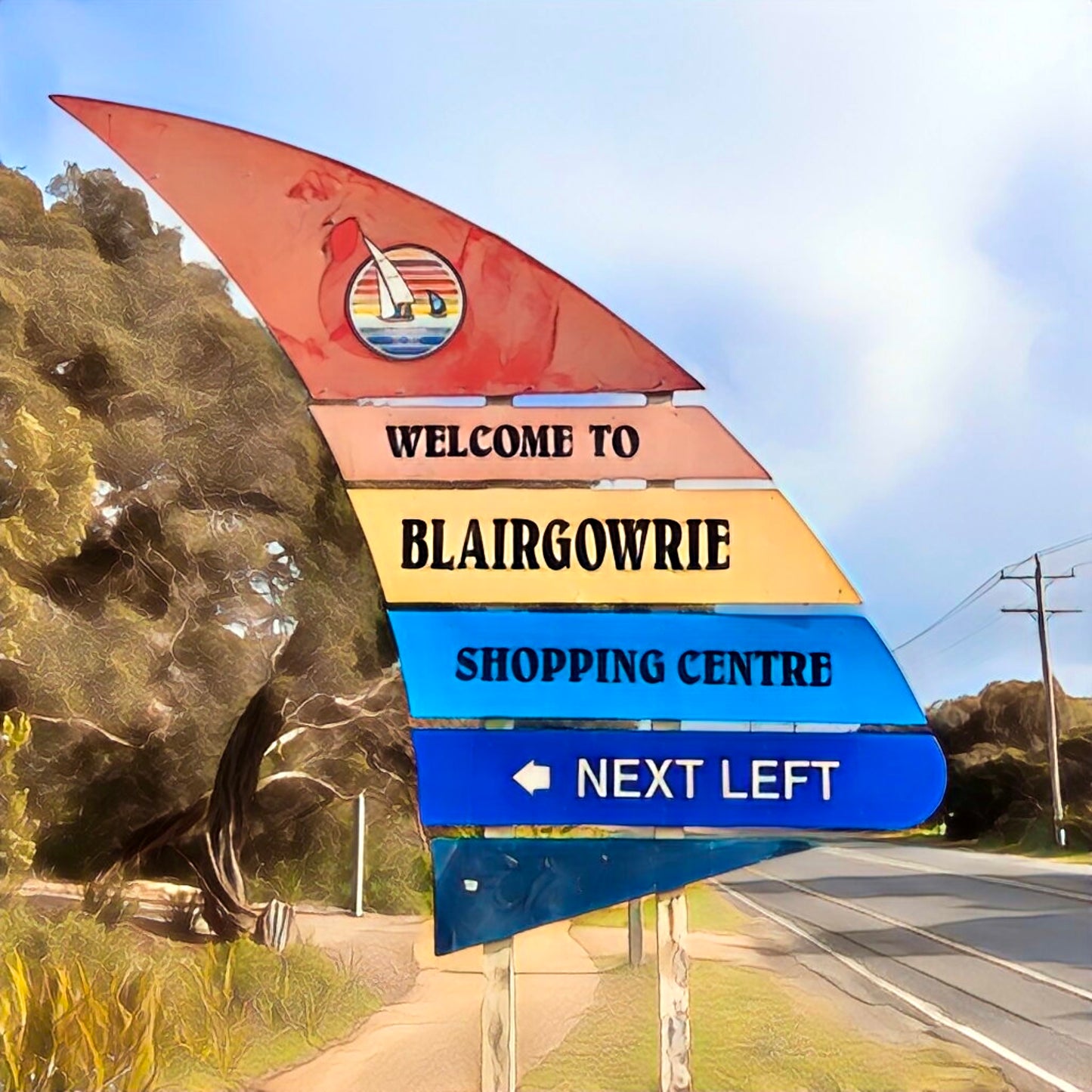 A fridge magnet of the vintage blairgowrie town sign 