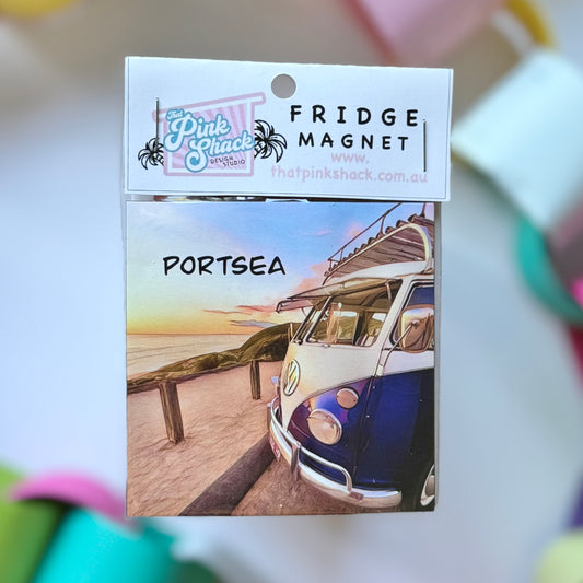 A classic vw Kombi parked overlooking Portsea back beach fridge mag Portsea back beach  Fridge magnet Mornington peninsula in packagingi